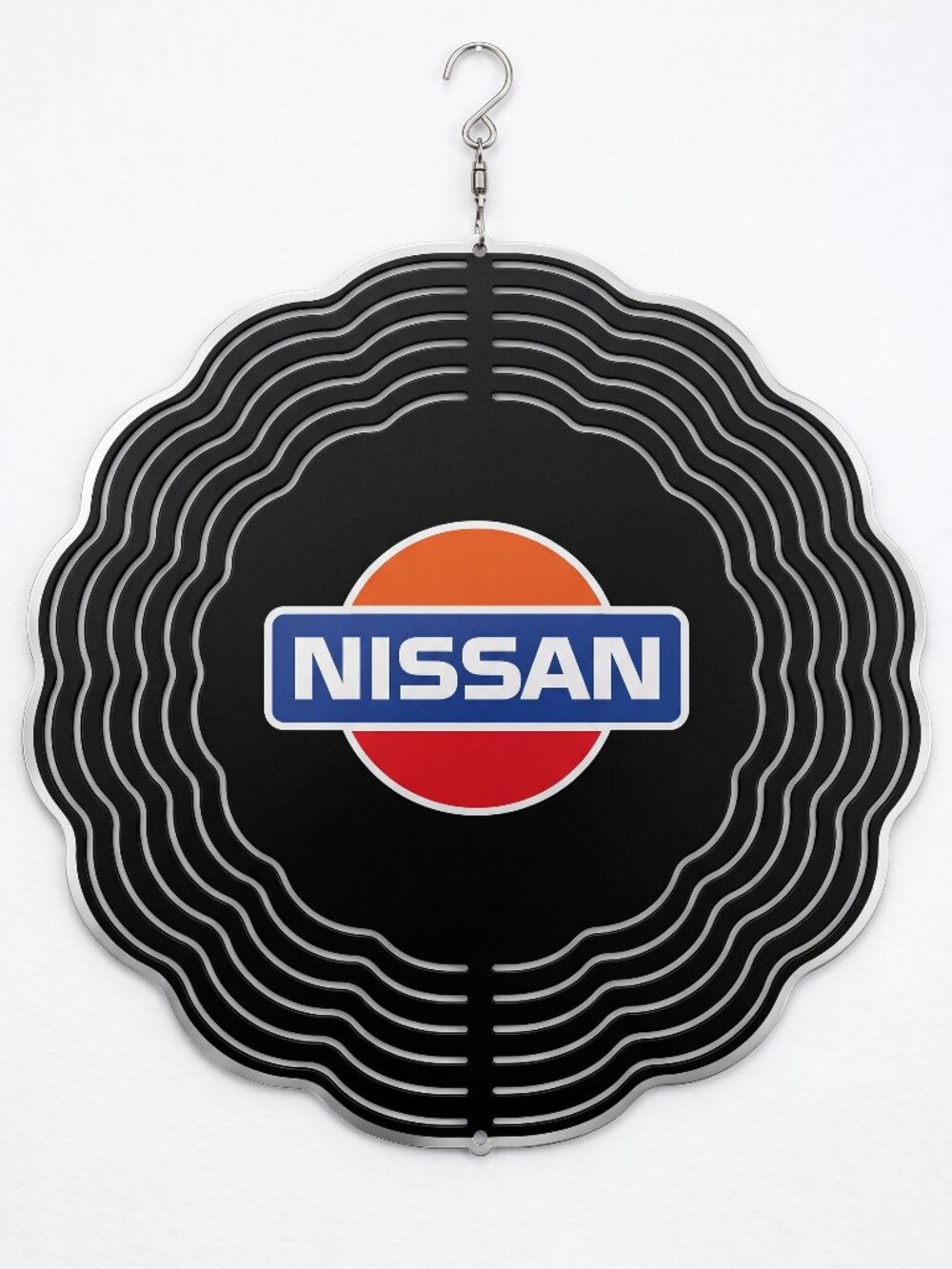 10" Nissan Vintage Classic Logo Kinetic Wind Spinner - Metal Hanging Yard Decor